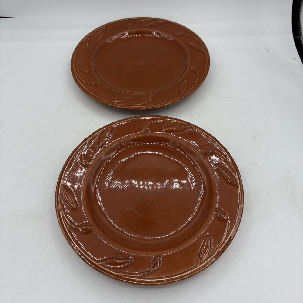 Signature Salad Plates 8.25" Sorrento Debby Segura 2 Orange Chocolate Brown 2001
